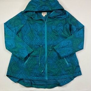 Mossimo Windbreaker Jacket Women's Large Zip Up Blue Geometric Artsy Gorpcore‎